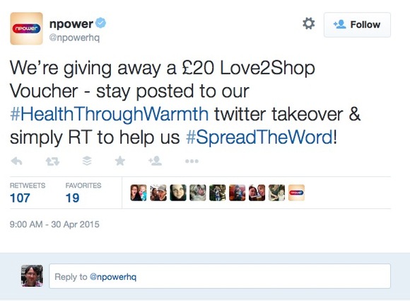 Special deal promotion by npower posted on Twitter
